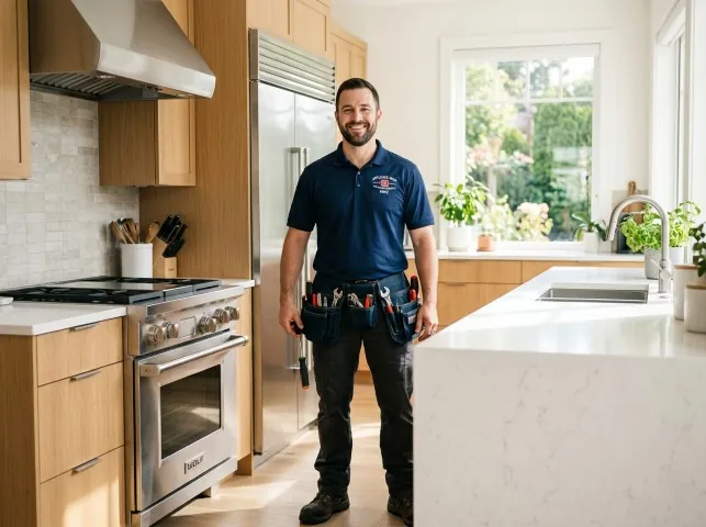 Appliance Repair Hero technician in a Avoca, WI kitchen after an appliance repair